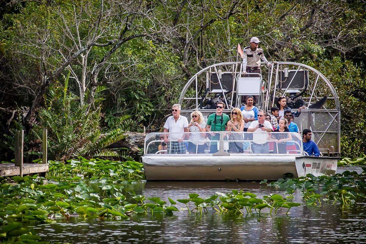 Close up of guests on Safari Boat Ride seen from the front